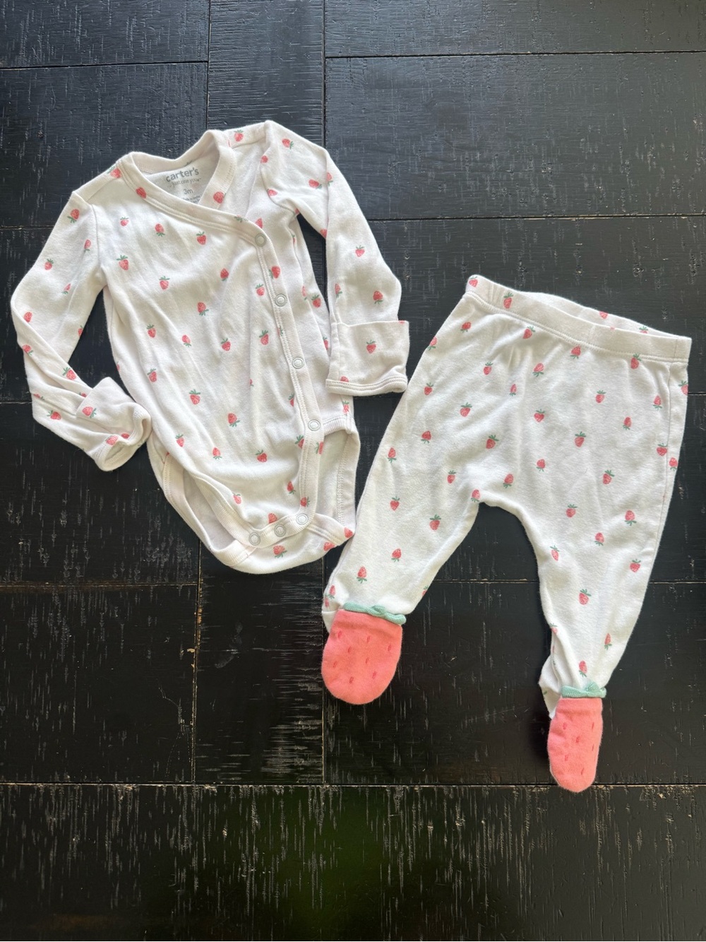 Carter's White One-Piece & Footed Pants with Pink Strawberry Print